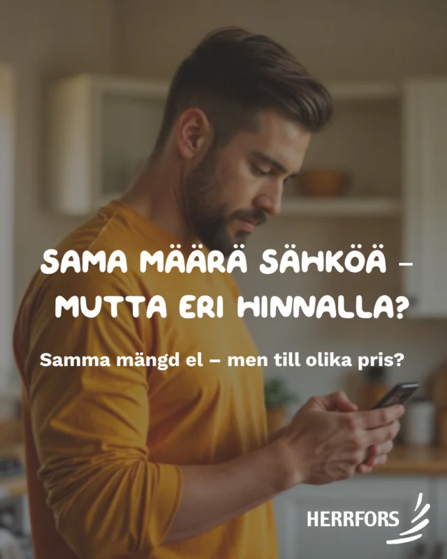 ⚡ Sama määrä sähköä – mutta eri hinnalla?⁠
⁠
Vakaa+ -sopimuksessa sähkönkäytön ajankohta vaikuttaa lopulliseen sähkön hintaan. Kun käytät sähköä edullisina vartteina, kulutusvaikutus voi pienentää sähkölaskuasi. Kalliimpina ajankohtina se voi puolestaan nostaa hintaa.⁠
Miten kulutusvaikutus lasketaan, miten se näkyy laskulla ja kuinka voit itse vaikuttaa siihen?🤔⁠
⁠
🔸Lue lisää ja katso esimerkit verkkosivuiltamme: www.herrfors.fi⁠
⁠
//⁠
⁠
⚡ Samma mängd el – men till olika pris?⁠
⁠
Med Stabil+ påverkar tidpunkten för din elanvändning det slutliga elpriset. När du använder el under förmånliga kvartstimmar kan förbrukningsinverkan sänka din elräkning. Under dyrare tidpunkter kan den i stället höja priset.⁠
⁠
Hur beräknas förbrukningsinverkan, hur syns den på fakturan och hur kan du själv påverka den?🤔⁠
⁠
🔸Läs mer och se konkreta exempel på vår webbplats: www.herrfors.fi⁠
⁠
#herrfors #spotel #pörssisähkö⁠
⁠